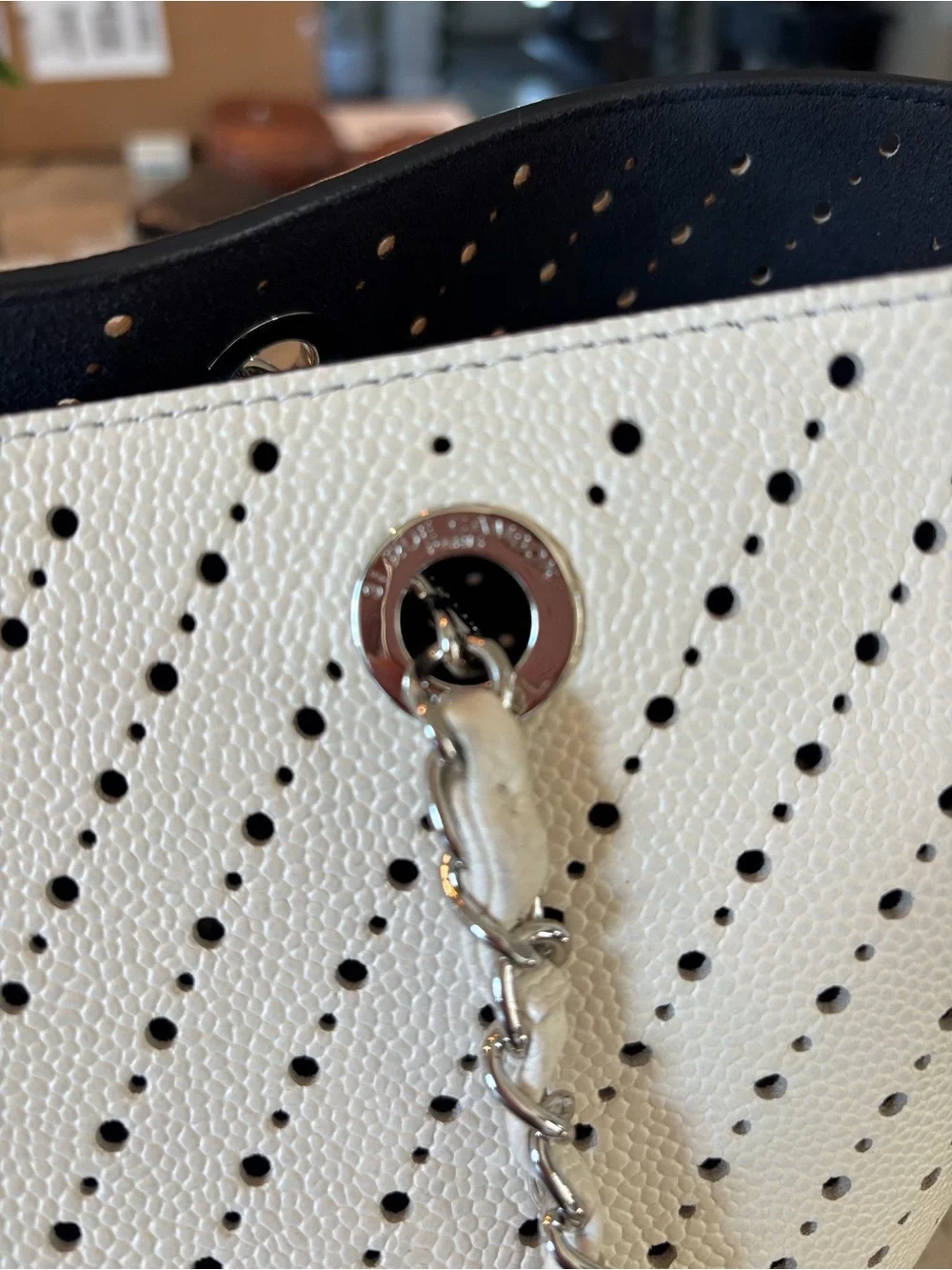 Chanel White Perforated Chevron Caviar Leather Shopping Tote Silver Hardware